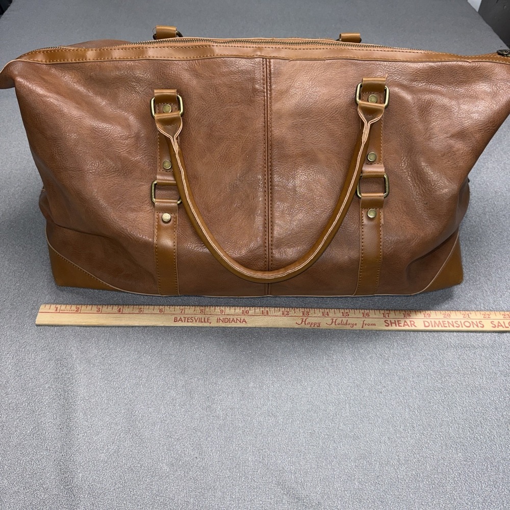 BAOSHA Brown Faux Leather Weekender Duffel Travel Bag Carry On Overnight Large - Picture 7 of 9
